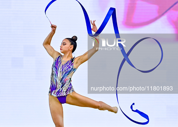 Marina Malpica of Mexico competes in the Ribbon final of the International Rhythmic Gymnastics Tournament ''Sky Grace 2024'' at Aspire Zone...