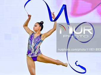 Marina Malpica of Mexico competes in the Ribbon final of the International Rhythmic Gymnastics Tournament ''Sky Grace 2024'' at Aspire Zone...