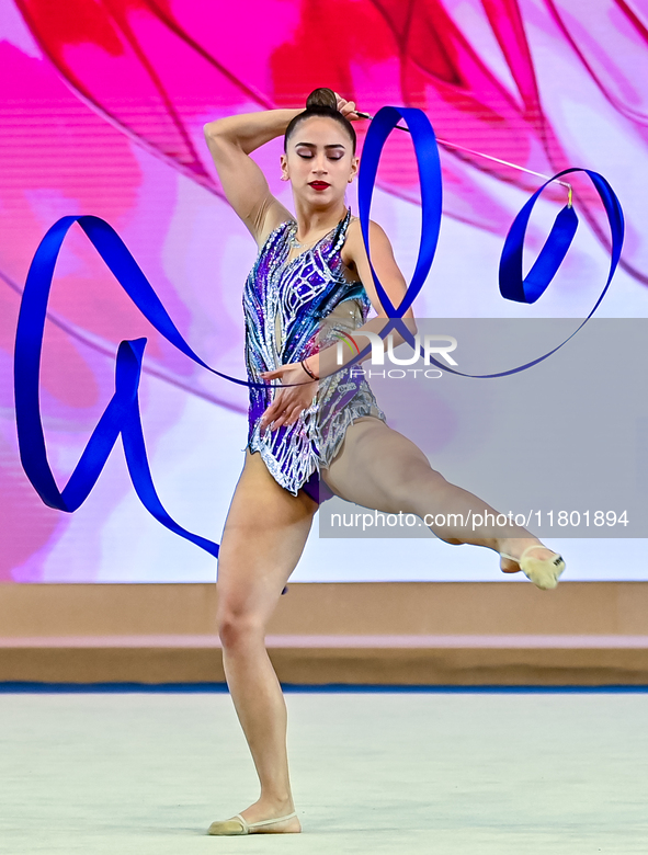 Marina Malpica of Mexico competes in the Ribbon final of the International Rhythmic Gymnastics Tournament ''Sky Grace 2024'' at Aspire Zone...