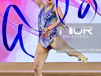 Marina Malpica of Mexico competes in the Ribbon final of the International Rhythmic Gymnastics Tournament ''Sky Grace 2024'' at Aspire Zone...