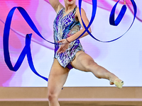 Marina Malpica of Mexico competes in the Ribbon final of the International Rhythmic Gymnastics Tournament ''Sky Grace 2024'' at Aspire Zone...