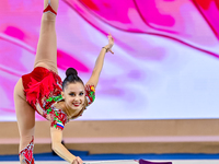 Mariia Borisova of Russia competes in the Ribbon final of the International Rhythmic Gymnastics Tournament ''Sky Grace 2024'' at Aspire Zone...