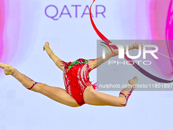 Mariia Borisova of Russia competes in the Ribbon final of the International Rhythmic Gymnastics Tournament ''Sky Grace 2024'' at Aspire Zone...