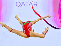 Mariia Borisova of Russia competes in the Ribbon final of the International Rhythmic Gymnastics Tournament ''Sky Grace 2024'' at Aspire Zone...