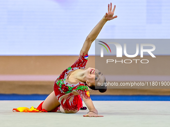 Mariia Borisova of Russia competes in the Ribbon final of the International Rhythmic Gymnastics Tournament ''Sky Grace 2024'' at Aspire Zone...