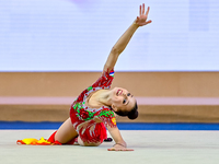 Mariia Borisova of Russia competes in the Ribbon final of the International Rhythmic Gymnastics Tournament ''Sky Grace 2024'' at Aspire Zone...