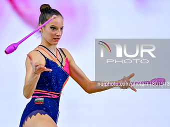 Antonia Marinova of Bulgaria competes in the Clubs final of the International Rhythmic Gymnastics Tournament ''Sky Grace 2024'' at Aspire Zo...