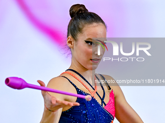 Antonia Marinova of Bulgaria competes in the Clubs final of the International Rhythmic Gymnastics Tournament ''Sky Grace 2024'' at Aspire Zo...