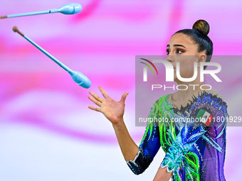 Marina Malpica of Mexico competes in the Clubs final of the International Rhythmic Gymnastics Tournament ''Sky Grace 2024'' at Aspire Zone F...