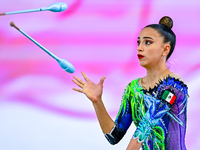 Marina Malpica of Mexico competes in the Clubs final of the International Rhythmic Gymnastics Tournament ''Sky Grace 2024'' at Aspire Zone F...