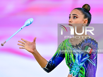 Marina Malpica of Mexico competes in the Clubs final of the International Rhythmic Gymnastics Tournament ''Sky Grace 2024'' at Aspire Zone F...