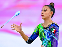 Marina Malpica of Mexico competes in the Clubs final of the International Rhythmic Gymnastics Tournament ''Sky Grace 2024'' at Aspire Zone F...