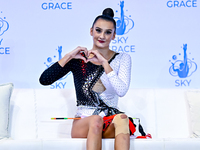 Alina Harnasko of Belarus competes in the Ribbon final of the International Rhythmic Gymnastics Tournament ''Sky Grace 2024'' at Aspire Zone...