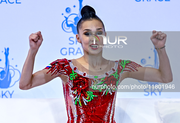 Mariia Borisova of Russia competes in the Ribbon final of the International Rhythmic Gymnastics Tournament ''Sky Grace 2024'' at Aspire Zone...