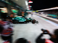 Lance Stroll emerges from the Aston Martin garage during the third Free Practice session of the Formula 1 Heineken Silver Las Vegas Grand Pr...