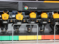 The McLaren Team observes data screens during the third Free Practice session of the Formula 1 Heineken Silver Las Vegas Grand Prix in Las V...