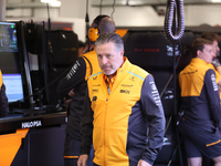 Zak Brown is in the McLaren garage during the third Free Practice session of the Formula 1 Heineken Silver Las Vegas Grand Prix in Las Vegas...