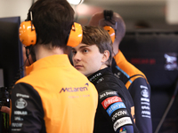 Oscar Piastri speaks to his team during the third Free Practice session of the Formula 1 Heineken Silver Las Vegas Grand Prix in Las Vegas,...