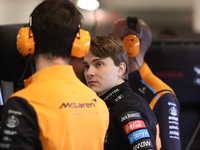 Oscar Piastri speaks to his team during the third Free Practice session of the Formula 1 Heineken Silver Las Vegas Grand Prix in Las Vegas,...