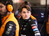 Oscar Piastri speaks to his team during the third Free Practice session of the Formula 1 Heineken Silver Las Vegas Grand Prix in Las Vegas,...