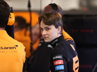 Oscar Piastri speaks to his team during the third Free Practice session of the Formula 1 Heineken Silver Las Vegas Grand Prix in Las Vegas,...