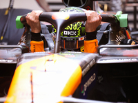 Lando Norris prepares in the McLaren garage during the third Free Practice session of the Formula 1 Heineken Silver Las Vegas Grand Prix in...