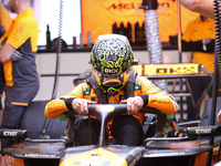 Lando Norris prepares in the McLaren garage during the third Free Practice session of the Formula 1 Heineken Silver Las Vegas Grand Prix in...