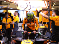 Lando Norris prepares in the McLaren garage during the third Free Practice session of the Formula 1 Heineken Silver Las Vegas Grand Prix in...