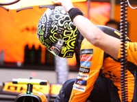 Lando Norris prepares in the McLaren garage during the third Free Practice session of the Formula 1 Heineken Silver Las Vegas Grand Prix in...