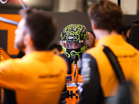 Lando Norris prepares in the McLaren garage during the third Free Practice session of the Formula 1 Heineken Silver Las Vegas Grand Prix in...