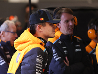 Lando Norris prepares in the McLaren garage during the third Free Practice session of the Formula 1 Heineken Silver Las Vegas Grand Prix in...