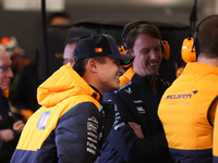 Lando Norris prepares in the McLaren garage during the third Free Practice session of the Formula 1 Heineken Silver Las Vegas Grand Prix in...