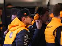 Lando Norris prepares in the McLaren garage during the third Free Practice session of the Formula 1 Heineken Silver Las Vegas Grand Prix in...