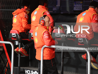 Frederic Vasseur and the Ferrari team participate in the third Free Practice session of the Formula 1 Heineken Silver Las Vegas Grand Prix i...