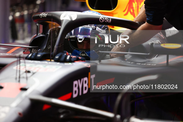 Max Verstappen and the Red Bull team prepare ahead of the third Free Practice session of the Formula 1 Heineken Silver Las Vegas Grand Prix...