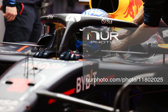 Max Verstappen and the Red Bull team prepare ahead of the third Free Practice session of the Formula 1 Heineken Silver Las Vegas Grand Prix...