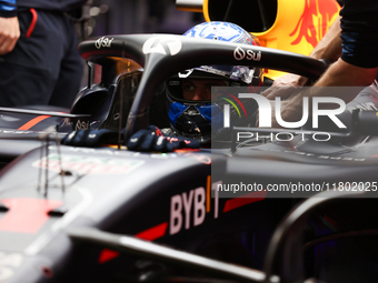 Max Verstappen and the Red Bull team prepare ahead of the third Free Practice session of the Formula 1 Heineken Silver Las Vegas Grand Prix...