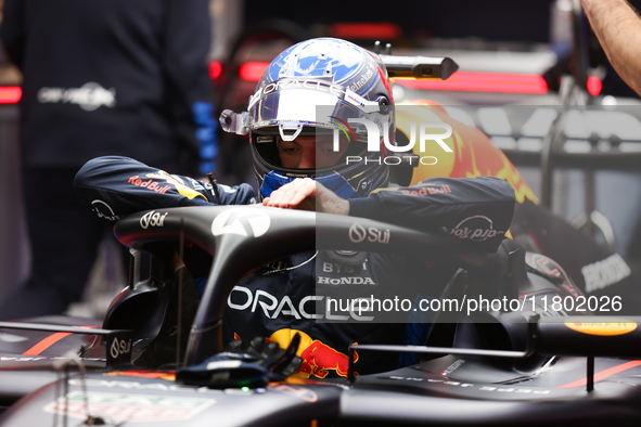 Max Verstappen and the Red Bull team prepare ahead of the third Free Practice session of the Formula 1 Heineken Silver Las Vegas Grand Prix...