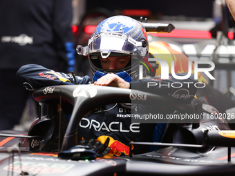 Max Verstappen and the Red Bull team prepare ahead of the third Free Practice session of the Formula 1 Heineken Silver Las Vegas Grand Prix...