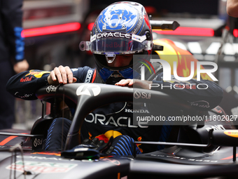 Max Verstappen and the Red Bull team prepare ahead of the third Free Practice session of the Formula 1 Heineken Silver Las Vegas Grand Prix...