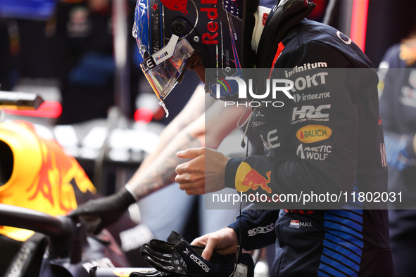 Max Verstappen and the Red Bull team prepare ahead of the third Free Practice session of the Formula 1 Heineken Silver Las Vegas Grand Prix...