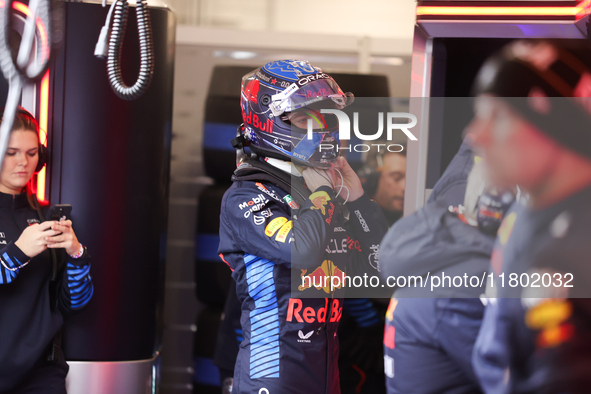 Max Verstappen and the Red Bull team prepare ahead of the third Free Practice session of the Formula 1 Heineken Silver Las Vegas Grand Prix...