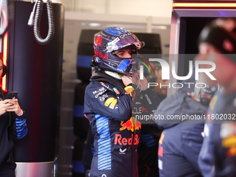 Max Verstappen and the Red Bull team prepare ahead of the third Free Practice session of the Formula 1 Heineken Silver Las Vegas Grand Prix...