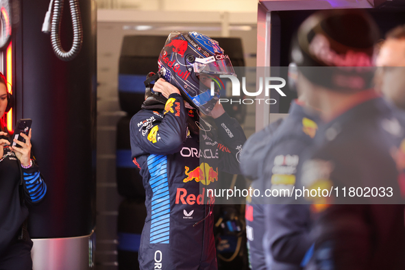 Max Verstappen and the Red Bull team prepare ahead of the third Free Practice session of the Formula 1 Heineken Silver Las Vegas Grand Prix...