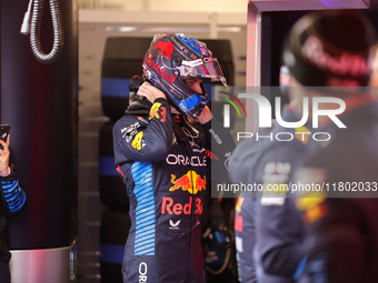 Max Verstappen and the Red Bull team prepare ahead of the third Free Practice session of the Formula 1 Heineken Silver Las Vegas Grand Prix...