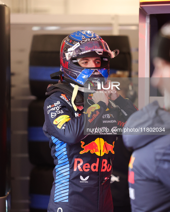 Max Verstappen and the Red Bull team prepare ahead of the third Free Practice session of the Formula 1 Heineken Silver Las Vegas Grand Prix...