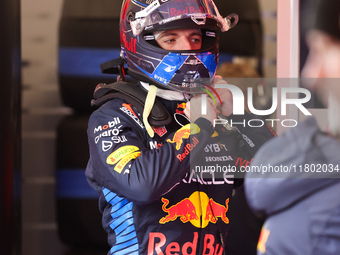 Max Verstappen and the Red Bull team prepare ahead of the third Free Practice session of the Formula 1 Heineken Silver Las Vegas Grand Prix...