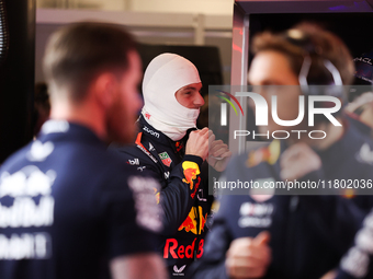 Max Verstappen and the Red Bull team prepare ahead of the third Free Practice session of the Formula 1 Heineken Silver Las Vegas Grand Prix...