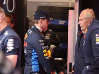 Max Verstappen and the Red Bull team prepare ahead of the third Free Practice session of the Formula 1 Heineken Silver Las Vegas Grand Prix...