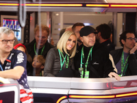 Jenny McCarthy and Donnie Wahlberg are in the Red Bull garage during the third Free Practice session of the Formula 1 Heineken Silver Las Ve...